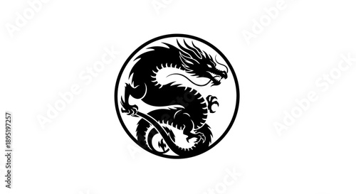 Black Dragon Illustration in Circle.