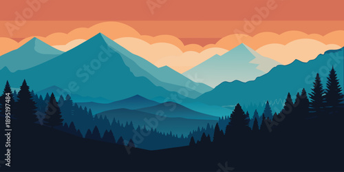 Serene mountain sunset