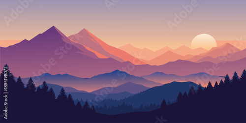 Serene mountain sunset