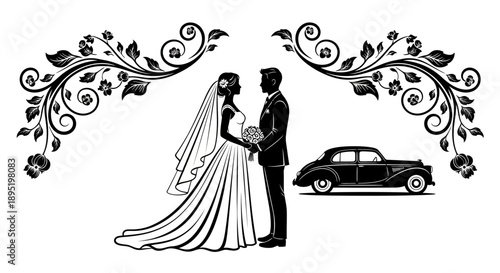 silhouette of bride and groom