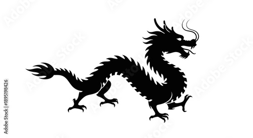 Black Dragon Silhouette Mythical Creature Illustration.