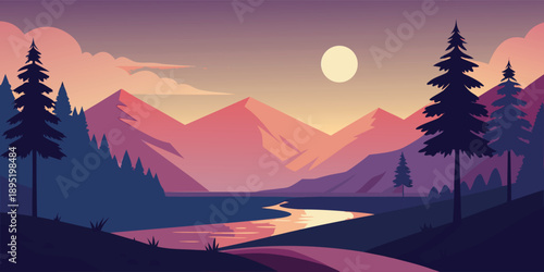 Serene mountain lake at sunset