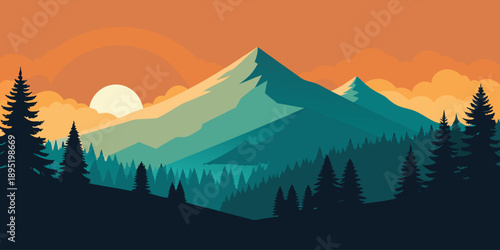 Sunset over mountain range