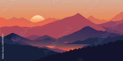 Sunset over mountain range