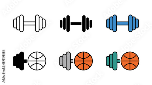 Colorful icons of dumbbells and basketballs for design and fitness concepts