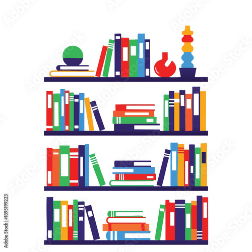 Colorful Bookshelves with Decorative Items