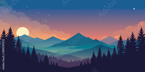 Serene mountain sunset