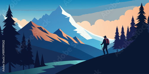 Hiker ascending mountain trail