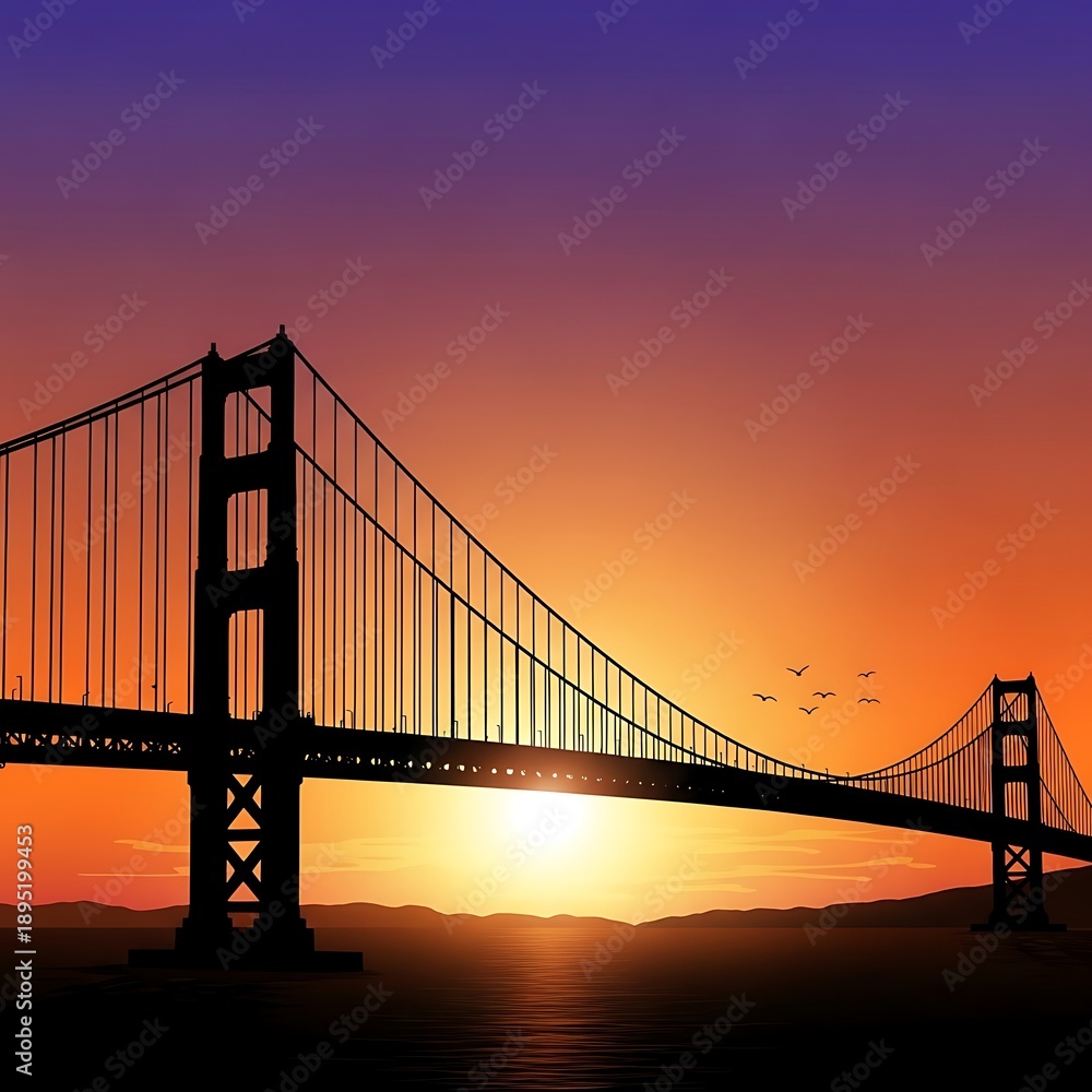 Fototapeta premium Golden Gate Bridge at sunset silhouette.