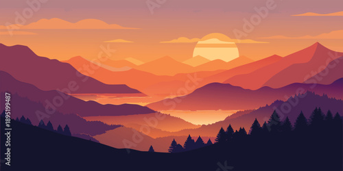 Sunset over mountain range