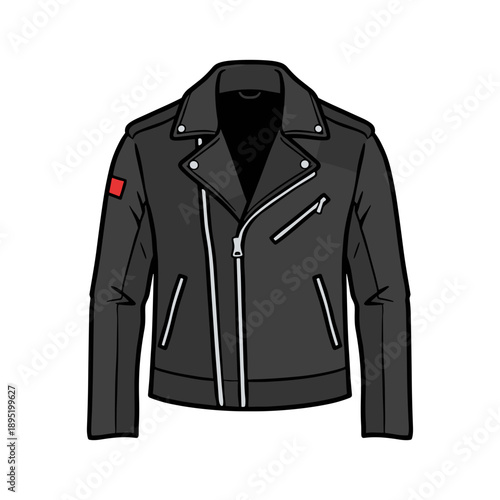 Black leather biker jacket with zipper isolated on white background, fashion concept of style and rebellion