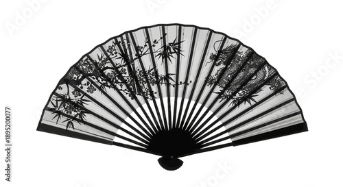 Black Handheld Fan with Floral Design.