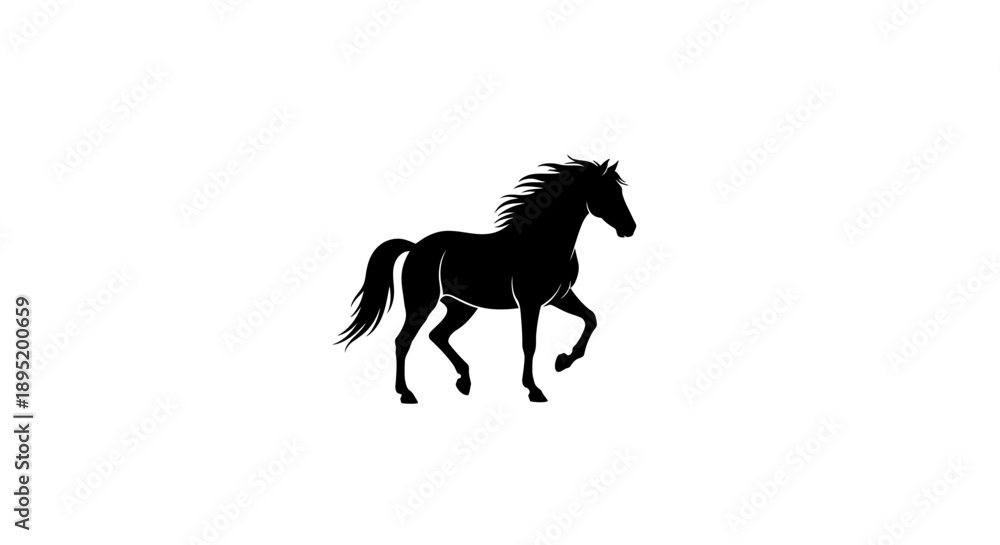 Obraz premium Black Horse Silhouette Running Freely Alone.