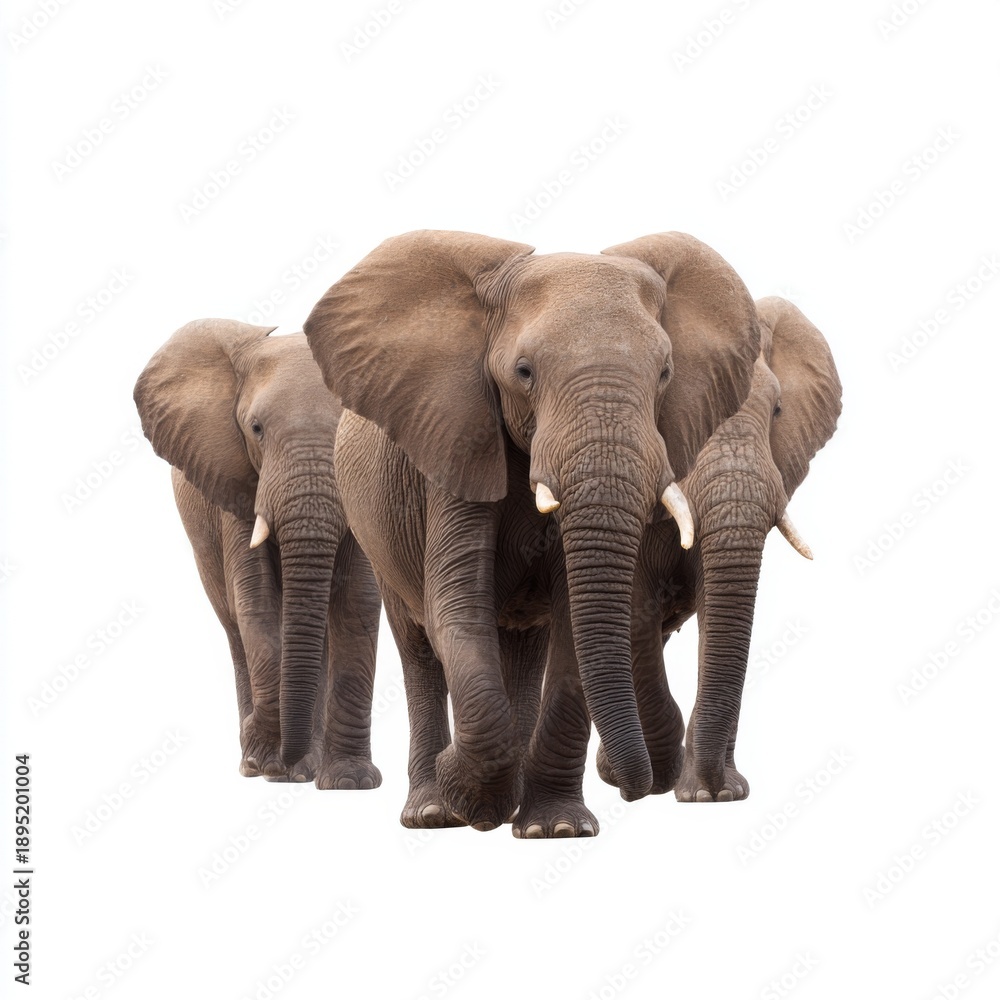 Fototapeta premium Majestic Elephants Walking Together in a Natural Habitat Showcasing Their Strength and Graceful Movement