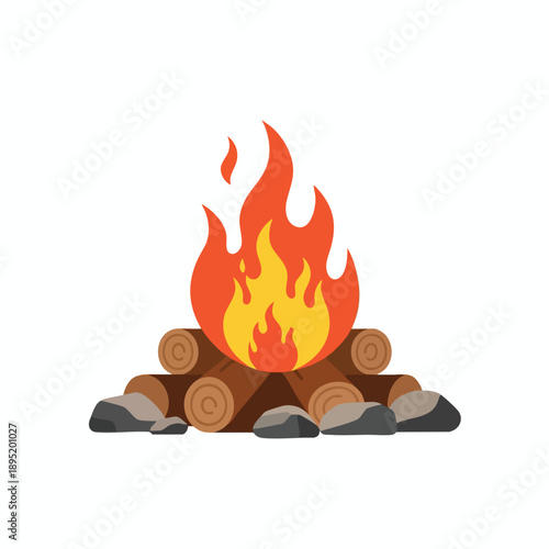 Campfire Illustration with Flames and Logs