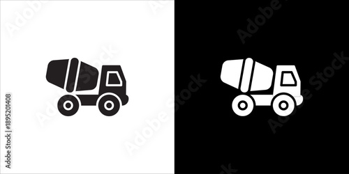 Cement Mixer Truck Icon Sheet Black And White