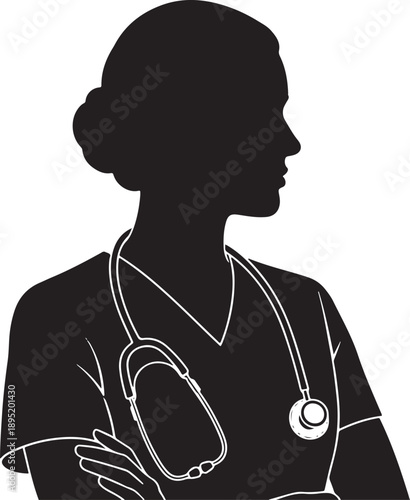 Vector  illustration of Nurse or female doctor silhouette isolated on transparent background