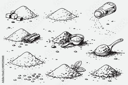 Hand Drawn Powdered Ingredients and Sprinkle Texture Vector Collection