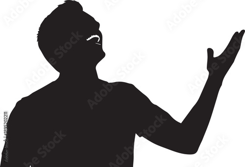 Man shouting with hand raised vector illustration on transparent background, expressive pose