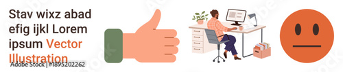 Feedback systems, workplace productivity, communication tools, digital workflow, decision-making, office culture. A person at a desk with thumbs-up and neutral face icons. Feedback systems