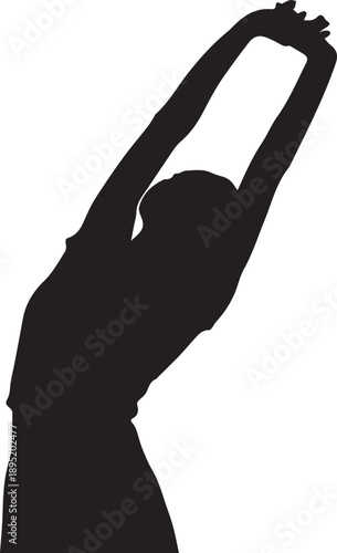 Woman stretching arms up, full body silhouette, healthy lifestyle vector illustration