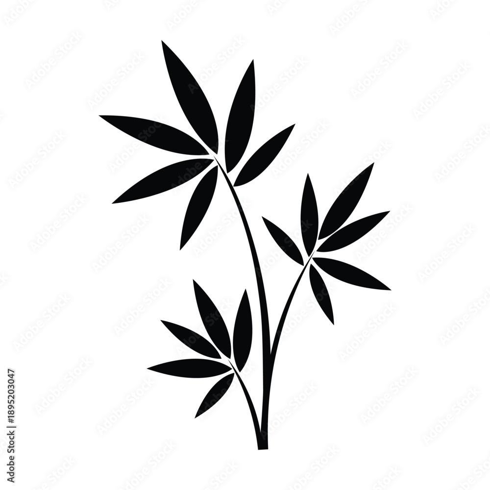 Fototapeta premium Modern black silhouette of leafy plant branch
