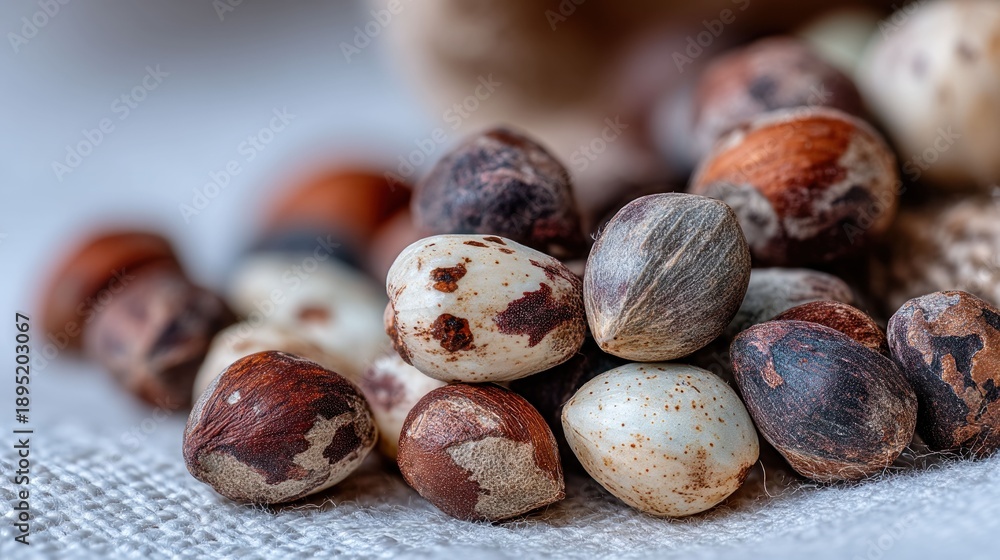 Obraz premium Close-up of assorted shelled and unshelled nuts on textured cloth