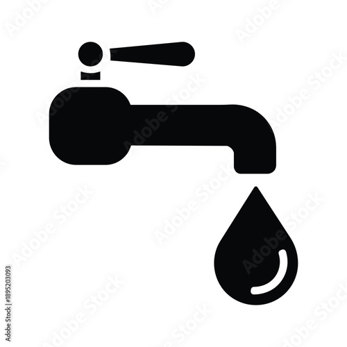 Simple black faucet icon with single water drop