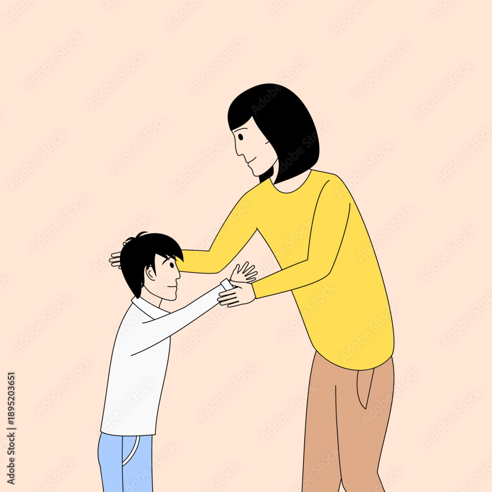 Fototapeta premium mother is holding a child's hand. Mother give an affection to children.