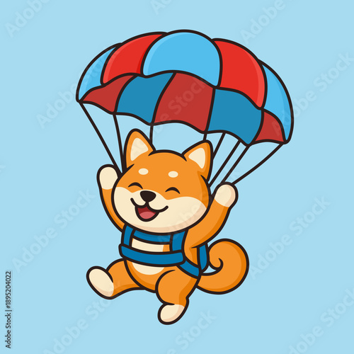 illustration of a shiba inu dog using a parachute