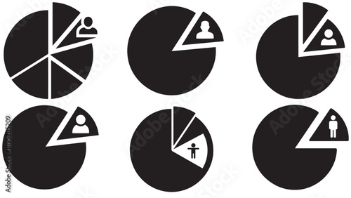 Minimal personal budget pie chart with a tiny person slice icon representing household spending share financial allocation and individual savings planning