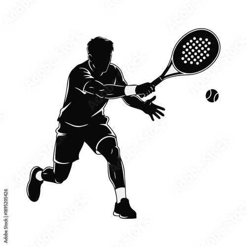Padel tennis player silhouette hitting ball vector illustration