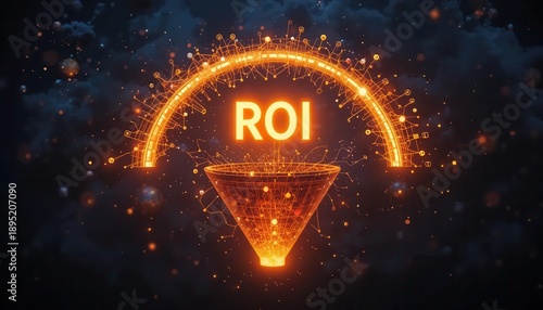 Marketing automation CRM integration concepts. A vibrant graphic showcasing the concept of ROI with an illuminated funnel and digital elements, emphasizing data-driven insights and analytics.