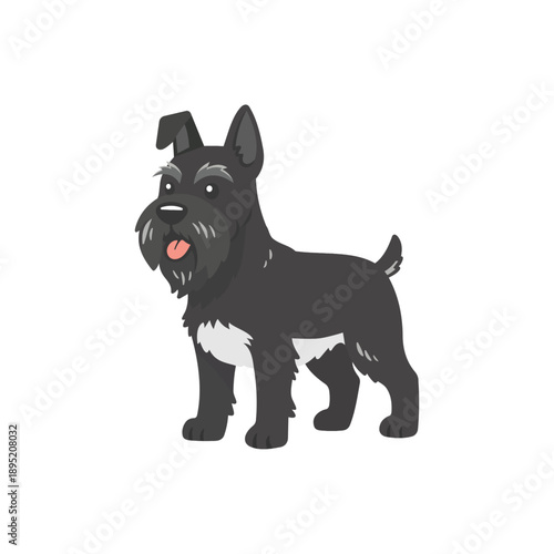 Vector illustration of a Giant Schnauzer dog in cute cartoon style, standing and isolated on white background.