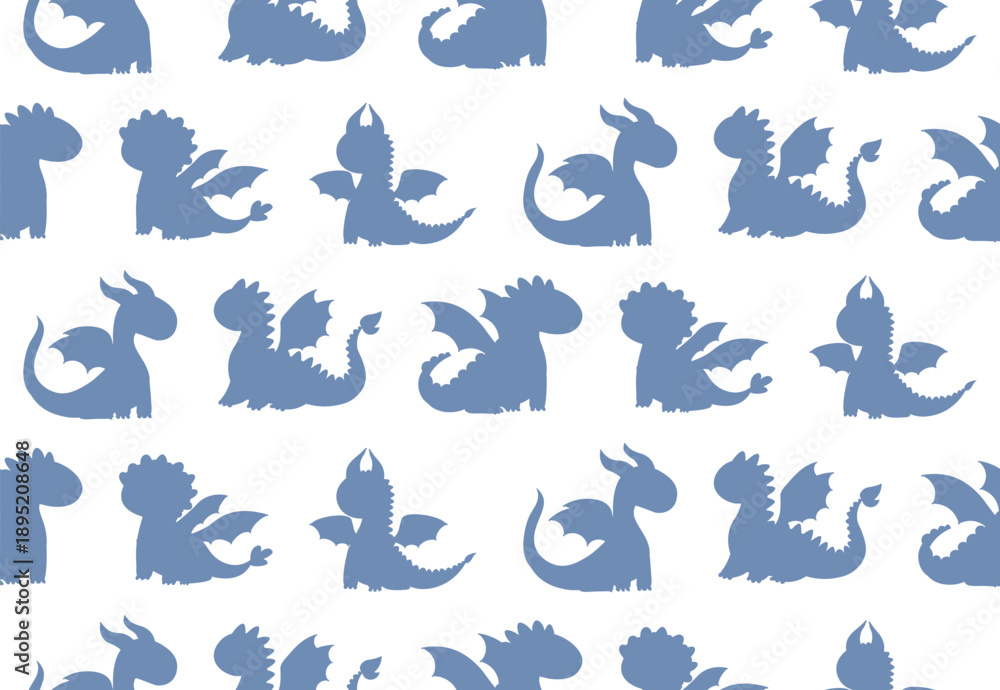 Obraz premium Seamless pattern with baby dragon silhouettes. Minimal fantasy background for kids