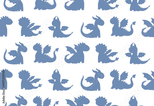 Seamless pattern with baby dragon silhouettes. Minimal fantasy background for kids