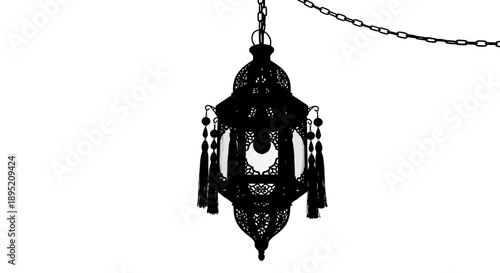 Ornate Hanging Lantern with Decorative Tassels.