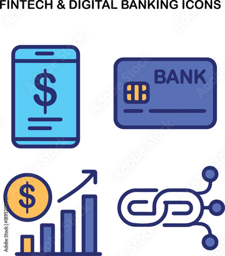 Fintech & digital banking icons, Fintech & digital banking icons Vector