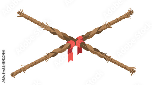 Crossed rope with red ribbon knot design on white background