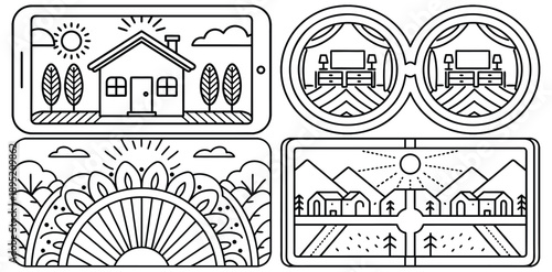 Home Farming Landscape Collection Linear Icons Set