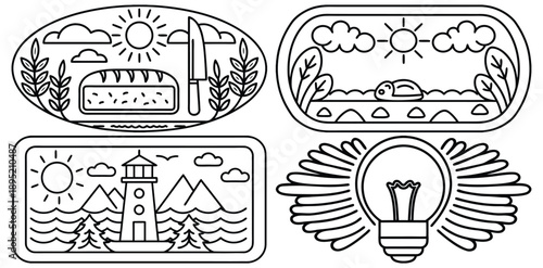 Culinary Icons Set With Lighthouse And Idea Bulb Vector Illustration