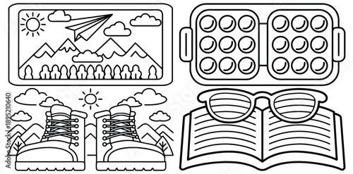 Education Icons Set Featuring Books, Paper Airplane, And School Supplies
