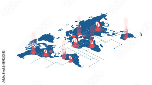 Global network connection concept with data points on digital world map