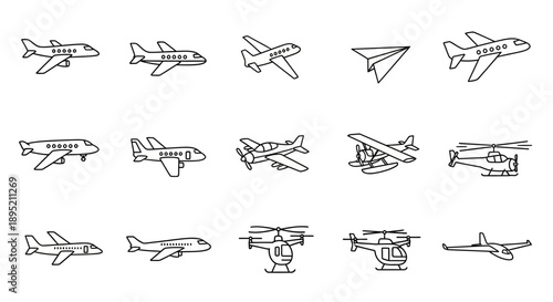 Collection of Various Aircraft and Planes Outlines.