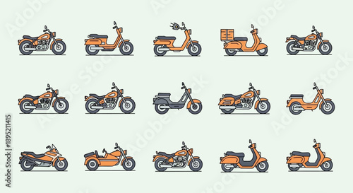 Collection of Various Motorcycles and Scooters.