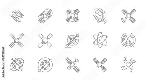 Satellite Icons and Space Symbols Collection.
