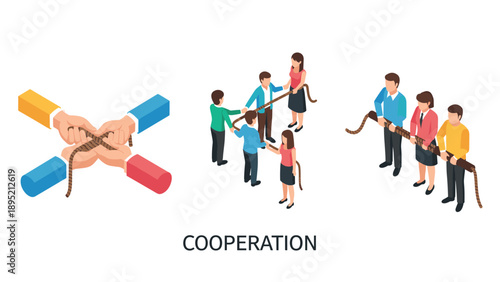 Diverse teamwork and collaboration concept in isometric style