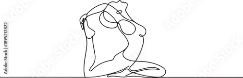 Minimalist line art illustration depicting a woman practicing yoga gracefully in white backdrop.one line vector illustration with white background