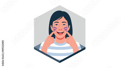 Smiling woman with clay mask illustrating beauty routine in modern cartoon style