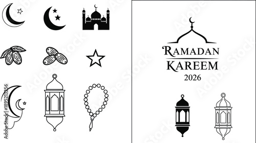 Ramadan Kareem 2026 symbols and icons for Islamic celebration